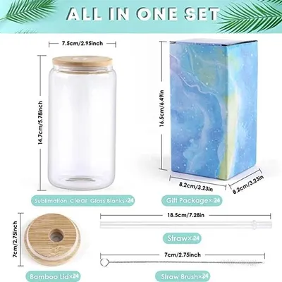 Produktbild von Glasbecher - 24er-Pack - 473 ml - Mit Deckel - Klar - Geschenkbox - Umweltfreundlich