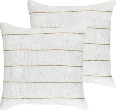 Produktbild von BELIANI Dekokissen 2er Set Weiß u. Beige Gestreift aus Leinen 50 x 50 cm Quadratisch für Sofa Sessel Bett Schlafzimmer Wohnzimmer