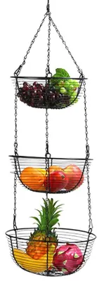 Immagine prodotto di Vassoio portafrutta sospeso a 3 ripiani - Armadietto in metallo nero per frutta e verdura