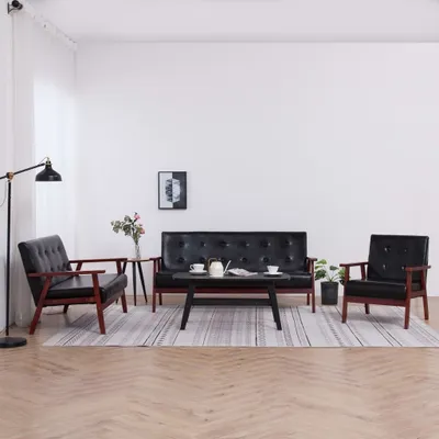 Produktbild von ZMH 3-tlg. Sofagarnitur Schwarz Kunstleder