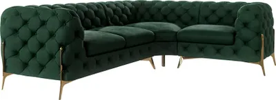 Produktbild von S-STYLE MÖBEL - Chesterfield Ecksofa Nova mit Goldene Metall Füßen aus Flasche Grün - Ottomane rechts, Samtstoff, B/T/H: 264 cm / 204 cm / 75 cm