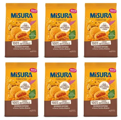 Produktbild von 6x Misura Fibrextra Frollini Ripieni Vollkornkekse gefüllt mit Kürbis, Karotte und Orange 260g