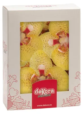 Produktbild von dekora – Essbare Blumen für Torten, Esspapier-Tortendeko, 10 gelbe Orchideen 8,5 x 7,5 cm, ohne Zucker, glutenfrei, laktosefrei, Tortendeko essbar für Hochzeit, Geburtstag und Taufe