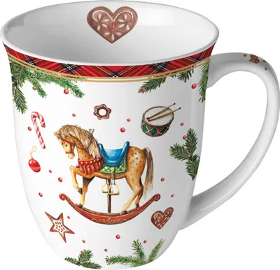 Produktbild von Tasse 10cm Porzellan 0,4L mit Schaukelpferd Weihnachtsmotiv