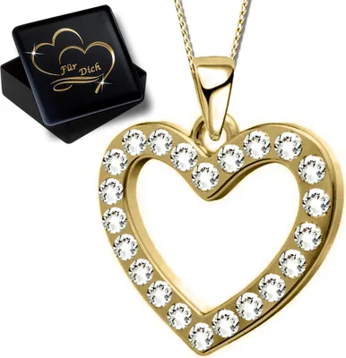 Produktbild von Halskette Gold 42cm Damen 925 Sterling Silber  Frauen Herz Kette Anhänger  mit SWAROVSKI® Steine A136+V11+42