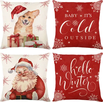 Produktbild von 4er-Pack quadratische Weihnachtskissen aus weichem Leinen(#1)