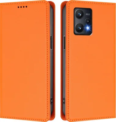 Produktbild von Handyhülle für Realme 9 Pro 5G, Kunstleder Klapphülle Stoßfeste Magnetische Hülle mit Ständer Orange