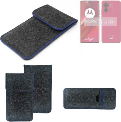 Produktbild von K-S-Trade Handy-Hülle Schutz-Hülle kompatibel mit Motorola Edge 40 Filztasche Pouch Tasche Case Sleeve Filzhülle dunkelgrau, blauer Rand