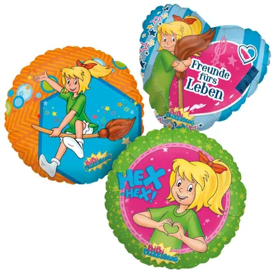 Produktbild von Bibi Blocksberg 3er-Set Folienballons, bunt Ø45 cm Heliumballons rund Herz-Form