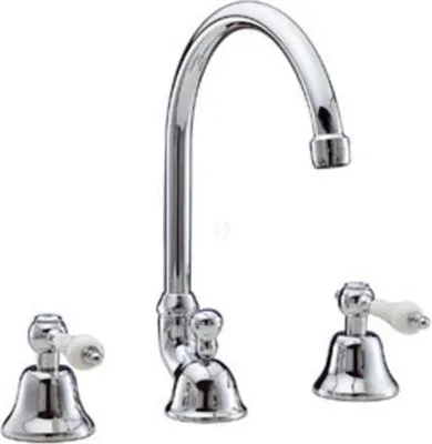 Produktbild von Demm Waschtischarmatur 3 Loch Etros Griff weiß chrom 2135 x 135, 08245.002.C