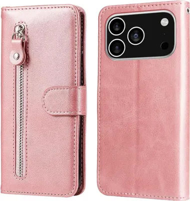 Produktbild von Mobigear Zipper iPhone 17 Pro Hülle Klapphülle Geldbörse - Roségold