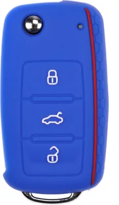 Produktbild von Auto Schlüssel Hülle Silikon Schutz Cover im Wabe Design Blau kompatibel mit VW SEAT Skoda Golf 6 Octavia UP Leon ab 11/2009 3 Tasten Klappschlüssel