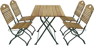 Produktbild von DEGAMO Gartenset BAD TÖLZ 5-teilig, Flachstahl grün + Holz Robinie, klappbar