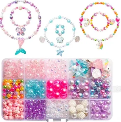 Produktbild von bastelset Kinder perlen schmuck basteln mädchen , DIY Einhorn Meerjungfrau Schmetterling Prinzessin Halskette Armband Schmuckherstellung Set