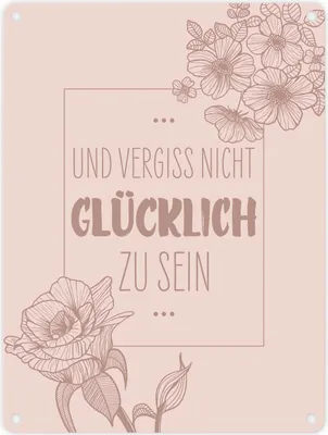 Produktbild von Und vergiss nicht glücklich zu sein Metallschild in 15x20 cm mit Blumen