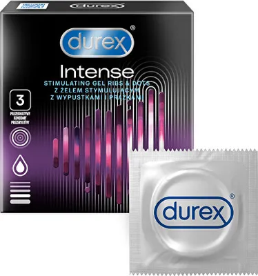 Obrázek produktu pro Durex Intense, Pánský kondom, Vroubkované s výstupky, Průhledná, Latex, Extra snímání, 56 mm