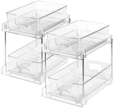 Produktbild von Kisportee 2er-Pack Unterspül-Organizer, 2-stufiger ausziehbarer Badezimmer-Organizer und Aufbewahrung, Küchenschrank-Organizer für Speisekammer, Küche