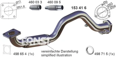 Produktbild von ERNST Abgasrohr Auspuffrohr für VW Golf IV Schrägheck (1J1) Vorne 153416
