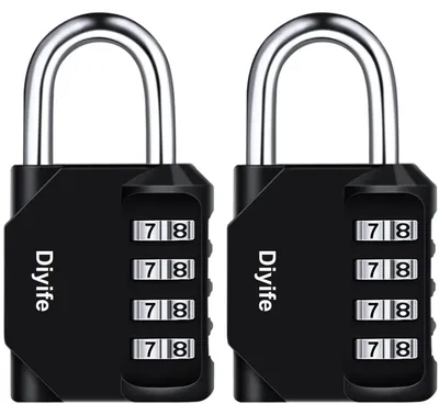 Productafbeelding van Cijferslot, hangslot, 4-cijferig, weerbestendig, metaal, set van 2, zwart, 6mm beugel