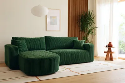 Produktbild von Ecksofa mit Schlaffunktion & Bettkasten KYOTO, Grün Breitcord