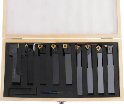 Produktbild von Indexierbare Drehmeißel - Drehmeißel Set 20 mm Schaft - 9-teilig - Für Drehbank und CNC - Mit Transportkoffer - Schwarz