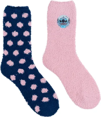 Produktbild von Disney Lilo & Stitch Kuschelsocken für Damen - Flauschige Wintersocken warme Socken Blau/Rosa (2er Pack) 39-42