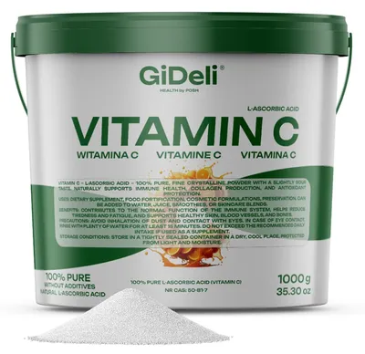 Produktbild von Vitamin C 1kg Pulver Reine L-Ascorbinsäure 100% Rein Vegan Immunsystem GiDeli