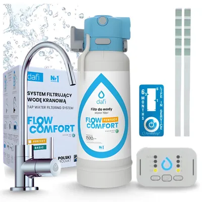 Image de Système de filtration d'eau Dafi D1, chromé, pour filtre à eau sous évier, indicateur de remplacement de la cartouche LED, pour eau potable filtrée, idéal pour la cuisine et la maison