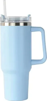 Produktbild von Doppelwandiger Edelstahl Thermobecher mit Strohhalm,40oz 1200ml Becher Tumbler mit Griff und Deckel,Vakuum Isolierbecher Becher,Autobecher Reisebecher(Blau)