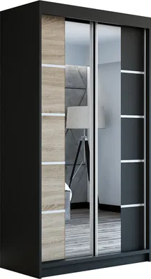 Produktbild von Schwebetürenschrank Kleiderschrank ERO 120 cm Schrank Garderobe Spiegel. Verschiedene Farben (Weiß, Schwarz, Somona). Möbel vom Hersteller!