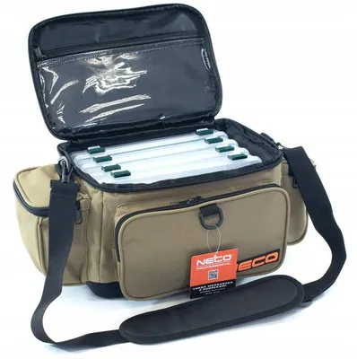 Zdjęcie produktu dla TORBA WĘDKARSKA NECO + 4 PUDEŁKA | SZTYWNE DNO | 46×25×22 cm | ORGANIZER NA AKCESORIA