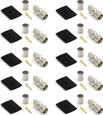 Image de TNC Connecteur femelle à sertir pour LMR400 Belden 9913 RG8, nickelé, avec broche dorée (pack de 10)