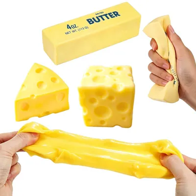 Produktbild von Käse- und Butter-Squishy-Spielzeug – 3 Stück – Weiches, knuffiges Spielzeug in Form von Käse und Butter – Anti-Stress-Spielzeug