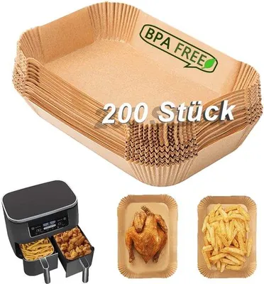 Zdjęcie produktu dla Papier do pieczenia do frytkownicy XXL, 200 sztuk, 22 cm, do podwójnej strefy, kompatybilny z modelem AF400EU, 7,5–9,5 l