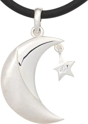 Produktbild von Anhänger Halbmond mit Sternchen 925 Silber teilmatt Zirkonia weiß Kinder Damen