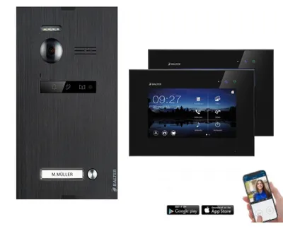 Produktbild von WLAN Video Gegensprechanlage BALTER EVO WIFI 2-Draht BUS  für Einfamilienhaus mit 2 x Touchscreen 7 Zoll Monitor Schwarz-Schwarz