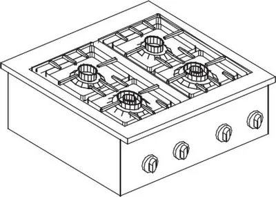 Immagine prodotto di Piano cottura a gas a incasso, 4 fuochi, 14 kW