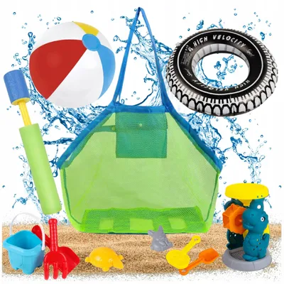 Produktbild von DYMEXSHOP | Sandspielzeuge - Strandspielzeug Set - Mega-Set - Bunt - Mit Tasche, Mühle und Wasserpistole