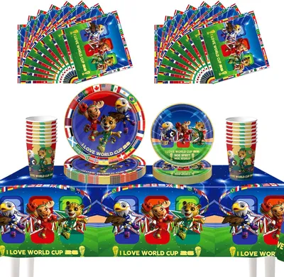 Imagen del producto de Set de fiesta temática de fútbol, para 10 personas, incluye platos de 9" y 7", vasos, servilletas y pajitas, ideal para fiestas de cumpleaños infantiles