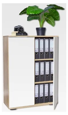Produktbild von Kommode kleiner Schrank Ordnerschrank 80,2 cm x 109,5 cm x 35 cm Aufbewahrungsschrank Büroschrank Aktenschrank Sonoma Eiche Weiß für Ordner Büromöbel Aktenkommode Holz Mehrzweckschrank
