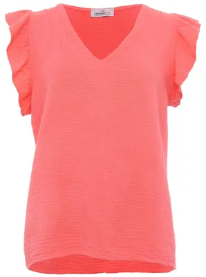Image de Chemise en mousseline de coton 100% de la marque Zwillingsherz, avec décolleté en V et volants – Haut de qualité