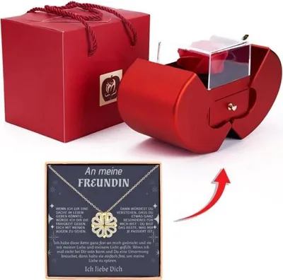 Produktbild von Vom Freund an die Freundin - Symbolische 2in1 Halskette mit Verwandlungsdesign Herz & Kleeblatt Liebe und Glück mit Zirkonia-Kristallen, Romantische Geschenkidee für Freundin in Apfelform Schmuckbox - GRACE_CLOVERIE_APPLEROSE