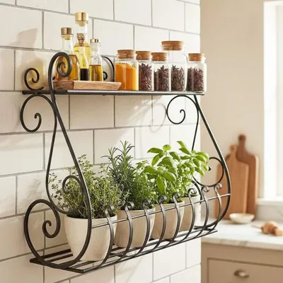 Produktbild von DanDiBo Kräuterregal Kücheregal Balkonregal Wand Metall Schwarz Sebino 50 cm Wandregal Blumenregal Pflanzenhalter Wandblumenhalter Küche Balkon