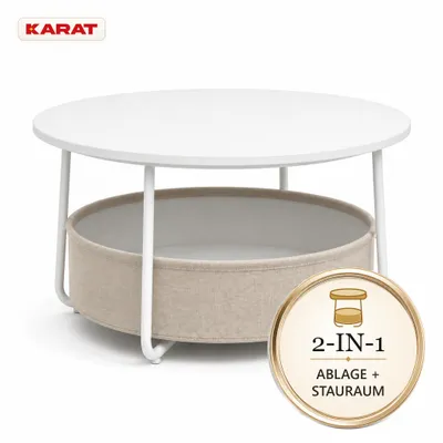 Imagen del producto de Mesa de centro redonda con estructura abierta de almacenamiento, diámetro 75 cm, color blanco