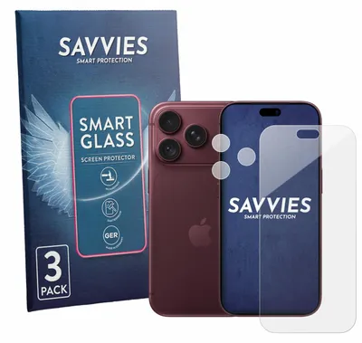 Produktbild von 3x Savvies Schutzglas Folie für Apple iPhone 18 Pro (Display+Kamera) 9H Panzer Schutzfolie Glas Displayschutz klar transparent