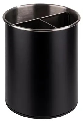 Produktbild von APS 11748 Besteckbehälter, drehbar, Ø 13 cm, Höhe 16,5 cm, möbelschonende Unterseite, herausnehmbarer Einteiler (3 Fächer), Edelstahl, schwarz