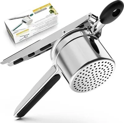 Immagine prodotto di Schiacciapatate 405 ml in acciaio inossidabile resistente - per ottenere un purè cremoso e saporito - comoda impugnatura in silicone