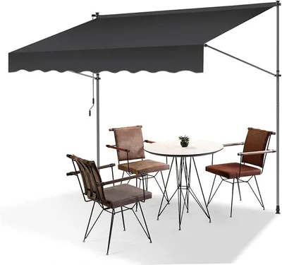 Image de Tringle à stores 400x120 cm, couleur grise, avec manivelle. Idéale pour balcon, store de balcon sans perçage, résistant aux UV et réglable en hauteur (211,5-305 cm), protection solaire imperméable