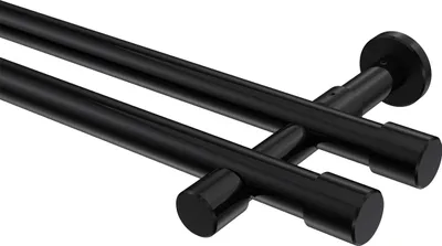 Produktbild von Interdeco Gardinenstange / Vorhangstange Schwarz, Typ Prestige Santo (Kappe) ohne Ringe, 20 mm Ø 2-läufig, 240 cm