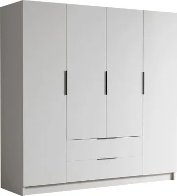 Produktbild von MIRJAN24 Kleiderschrank Sofia I 200, Schlafzimmer, Drehtürenschrank, mit Kleiderstange, Modern, Garderobenschrank, Metallgriffe (Farbe: Weiß + Schwarz)